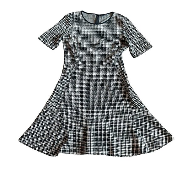 Theory Nikay Houndstooth Fit & Flare Dress Short Sleeve Stretch Size 8 Women's - Picture 2 of 12